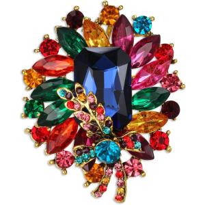 imageBriLove Women s Elegant Stunning Crystal Rhinestone Marquise Emerald Cut Leaf Knot Bouquet Brooch Pin for Party PromMulticolor GoldTone