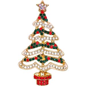imageBriLove Womens Crystal Rhinestone WaveShape Star Merry Christmas Tree Brooch Pin Multicolor GoldToned