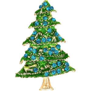 imageBriLove Womens Rhinestone Beaded Christmas Tree Star Trumpet Five Layers Brooch Pin for PartyBlue Topaz GoldTone