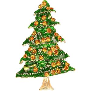 imageBriLove Womens Rhinestone Beaded Christmas Tree Star Trumpet Five Layers Brooch Pin for PartyChampagne GoldTone