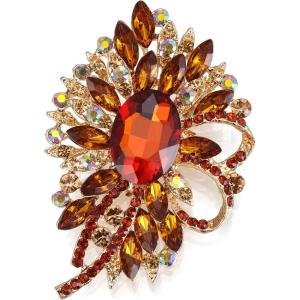 imageBriLove Womens Stunning Crystal Rhinestone Marquise Large Flower Bow Brooches Scarf Decoration Brooch Pin for Wedding PartyChampagne GoldTone