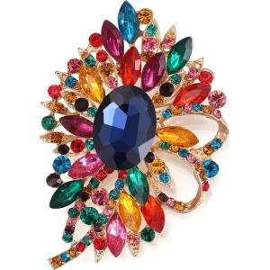 imageBriLove Womens Stunning Crystal Rhinestone Marquise Large Flower Bow Brooches Scarf Decoration Brooch Pin for Wedding PartyMulticolor GoldTone