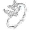 imageBriLove Womens 925 Sterling Silver Cubic Zirconia Dainty Butterfly Adjustable Statement Ring Jewelry Gifts for Valentines DayBirthdayAnniversaryClear SilverTone