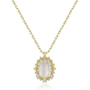 imageBriLove 925 Sterling Silver Nature Stone Minimalistic Moonstone Opal Agate Choker Pendant Necklace Gift for Women BirthdayMothers DayValentines DayChristmasOval Moonstone