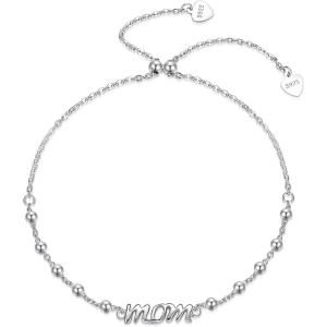 imageBriLove Mothers Day 925 Sterling Silver Mom Bracelet for Women Dainty Mother Jewelry Cute Link Bracelets Gift for BirthdayChristmasClear SilverTone