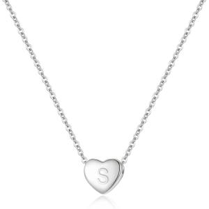 imageBriLove Personalized 925 Sterling Silver Dainty Small Tiny Initial Heart Pendant Choker Necklace Gift for Women Mothers DayValentines DayBirthdayChristmasAnniversaryS