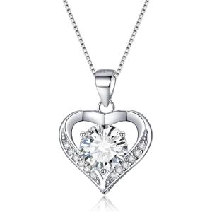 imageBriLove Romance Love Heart Moissanite Necklaces for Women925 Sterling Silver Elegant Anniversary Eternity Jewelry Pendant Gift for Mom Wife Mothers DayClear SilverTone
