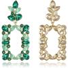 imageBriLove Art Deco Sparkly Rhinestone Marquise Teardrop Rectangle Geometric Statement Dangle Earrings for Women Party Prom AccessoriesEmerald Color GoldToned