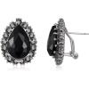 imageBriLove Womens Fashion Crystal Teardrop Oval Stud Earrings for Paryt PromBlack AntiqueSilvertone