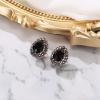 imageBriLove Womens Fashion Crystal Teardrop Oval Stud Earrings for Paryt PromBlack AntiqueSilvertone