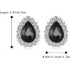 imageBriLove Womens Fashion Crystal Teardrop Oval Stud Earrings for Paryt PromBlack SilverTone