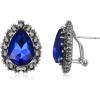 imageBriLove Womens Fashion Crystal Teardrop Oval Stud Earrings for Paryt PromBlue AntiqueSilvertone