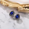imageBriLove Womens Fashion Crystal Teardrop Oval Stud Earrings for Paryt PromBlue AntiqueSilvertone
