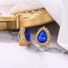 imageBriLove Womens Fashion Crystal Teardrop Oval Stud Earrings for Paryt PromBlue GoldTone
