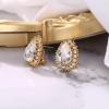 imageBriLove Womens Fashion Crystal Teardrop Oval Stud Earrings for Paryt PromClear GoldTone