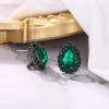 imageBriLove Womens Fashion Crystal Teardrop Oval Stud Earrings for Paryt PromEmerald Color BlackTone