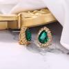 imageBriLove Womens Fashion Crystal Teardrop Oval Stud Earrings for Paryt PromEmerald Color GoldTone