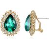 imageBriLove Womens Fashion Crystal Teardrop Oval Stud Earrings for Paryt PromEmerald Color GoldTone