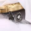 imageBriLove Womens Fashion Crystal Teardrop Oval Stud Earrings for Paryt PromGrey BlackTone