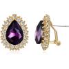 imageBriLove Womens Fashion Crystal Teardrop Oval Stud Earrings for Paryt PromPurple Color GoldTone