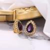 imageBriLove Womens Fashion Crystal Teardrop Oval Stud Earrings for Paryt PromPurple Color GoldTone