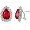 imageBriLove Womens Fashion Crystal Teardrop Oval Stud Earrings for Paryt PromRuby Color SilverTone