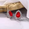 imageBriLove Womens Fashion Crystal Teardrop Oval Stud Earrings for Paryt PromRuby Color SilverTone