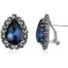 imageBriLove Womens Fashion Crystal Teardrop Oval Stud Earrings for Paryt PromSapphire Color AntiqueSilvertone