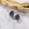 imageBriLove Womens Fashion Crystal Teardrop Oval Stud Earrings for Paryt PromSapphire Color AntiqueSilvertone