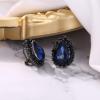 imageBriLove Womens Fashion Crystal Teardrop Oval Stud Earrings for Paryt PromSapphire Color BlackTone