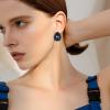 imageBriLove Womens Fashion Crystal Teardrop Oval Stud Earrings for Paryt PromSapphire Color BlackTone