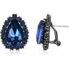 imageBriLove Womens Fashion Crystal Teardrop Oval Stud Earrings for Paryt PromSapphire Color BlackTone