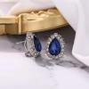 imageBriLove Womens Fashion Crystal Teardrop Oval Stud Earrings for Paryt PromSapphire Color SilverTone