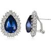 imageBriLove Womens Fashion Crystal Teardrop Oval Stud Earrings for Paryt PromSapphire Color SilverTone