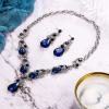 imageBriLove Womens Wedding Bridal Crystal Multi Teardrop Cluster Statement Necklace Dangle Earrings Set01Navy Blue SilverTone