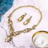 imageBriLove Womens Wedding Bridal Crystal Multi Teardrop Cluster Statement Necklace Dangle Earrings Set02Champagne GoldTone