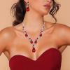 imageBriLove Womens Wedding Bridal Crystal Multi Teardrop Cluster Statement Necklace Dangle Earrings Set03Ruby Color SilverTone