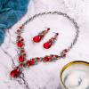 imageBriLove Womens Wedding Bridal Crystal Multi Teardrop Cluster Statement Necklace Dangle Earrings Set03Ruby Color SilverTone