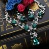 imageBriLove Womens Wedding Bridal Crystal Multi Teardrop Cluster Statement Necklace Dangle Earrings Set04Emerald Color SilverTone