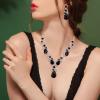 imageBriLove Womens Wedding Bridal Crystal Multi Teardrop Cluster Statement Necklace Dangle Earrings Set05Black SilverTone