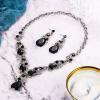 imageBriLove Womens Wedding Bridal Crystal Multi Teardrop Cluster Statement Necklace Dangle Earrings Set05Black SilverTone