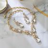 imageBriLove Womens Wedding Bridal Crystal Multi Teardrop Cluster Statement Necklace Dangle Earrings SetClear GoldTone