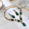 imageBriLove Womens Wedding Bridal Crystal Multi Teardrop Cluster Statement Necklace Dangle Earrings SetEmerald Color GoldTone