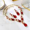 imageBriLove Womens Wedding Bridal Crystal Multi Teardrop Cluster Statement Necklace Dangle Earrings SetRuby Color GoldTone