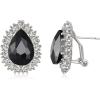 imageBriLove Womens Fashion Crystal Teardrop Oval Stud Earrings for Paryt PromBlack SilverTone