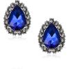 imageBriLove Womens Fashion Crystal Teardrop Oval Stud Earrings for Paryt PromBlue AntiqueSilvertone