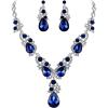 imageBriLove Womens Wedding Bridal Crystal Multi Teardrop Cluster Statement Necklace Dangle Earrings Set01Navy Blue SilverTone