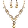 imageBriLove Womens Wedding Bridal Crystal Multi Teardrop Cluster Statement Necklace Dangle Earrings Set02Champagne GoldTone