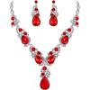 imageBriLove Womens Wedding Bridal Crystal Multi Teardrop Cluster Statement Necklace Dangle Earrings Set03Ruby Color SilverTone