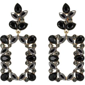 imageBriLove Art Deco Sparkly Rhinestone Marquise Teardrop Rectangle Geometric Statement Dangle Earrings for Women Party Prom AccessoriesBlack GoldToned